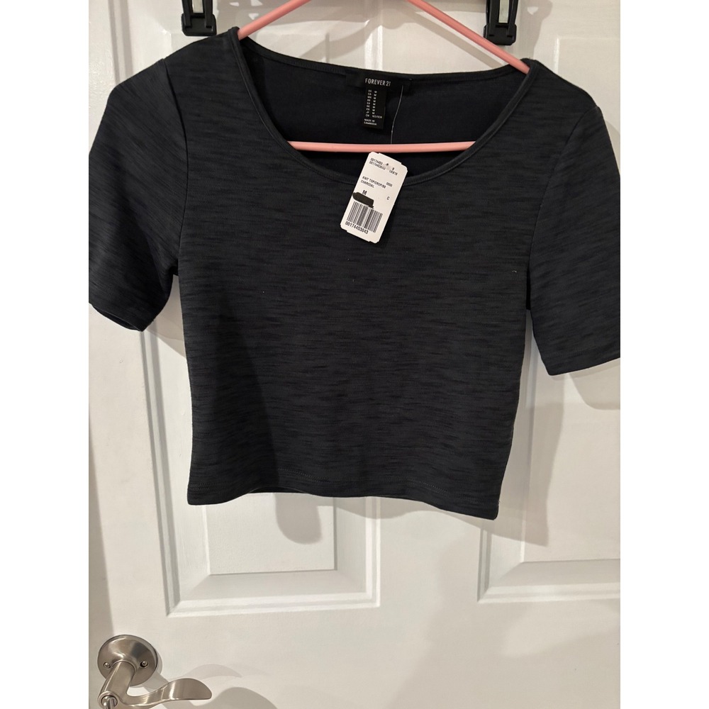 Forever 21 Charcoal Knit Crop Top‎ Short Sleeve Womens Medium Casual